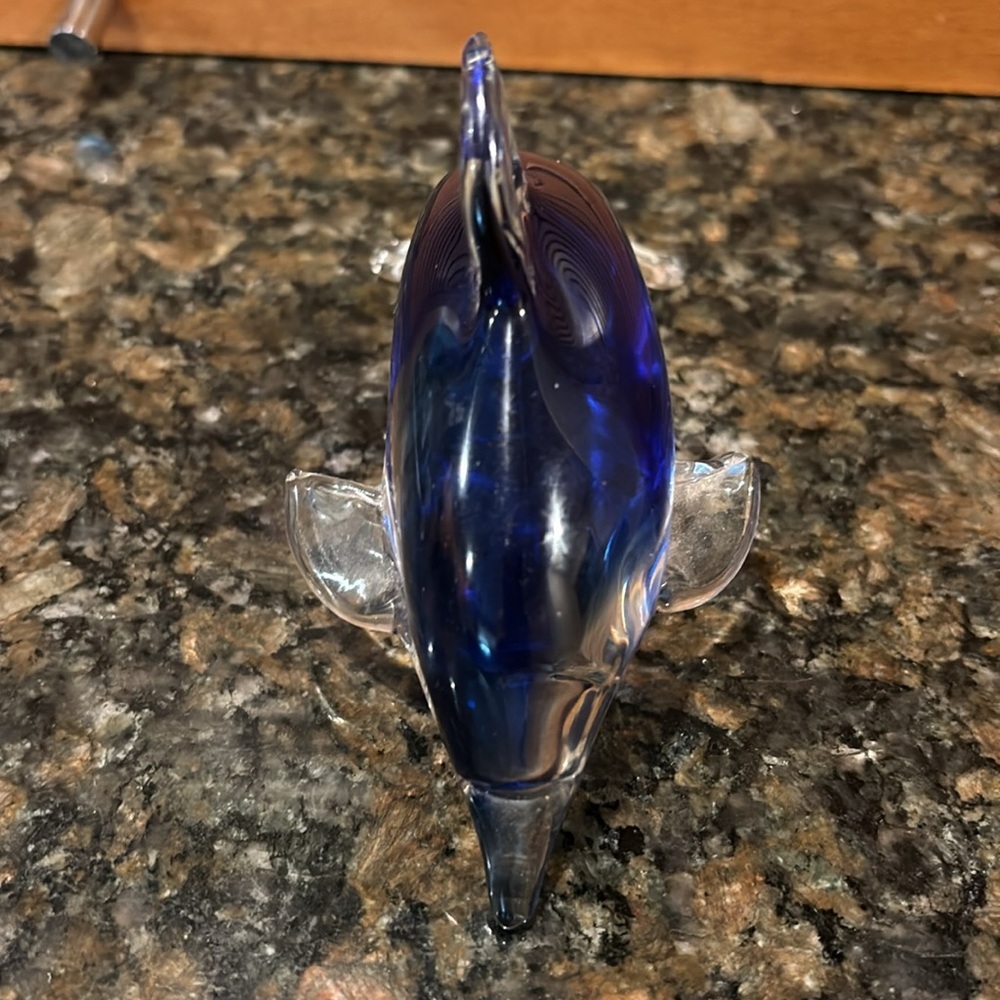 Glass Dolphin Blue Paperweight Statue - Picture 2 of 3